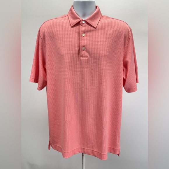 FOOTJOY Men's Coral/Pink grid pattern golf Polo shirt size L - Picture 1 of 12